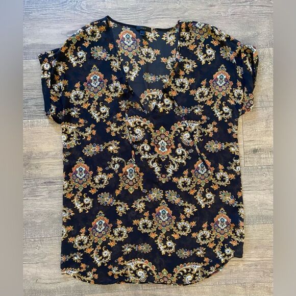 J. Crew women’s size large navy blue & gold royal paisley print swim cover tunic - Picture 1 of 6